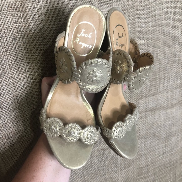 Jack Rogers Shoes - Jack Rogers Gold Wedges SZ 6.5 Sandals Beach